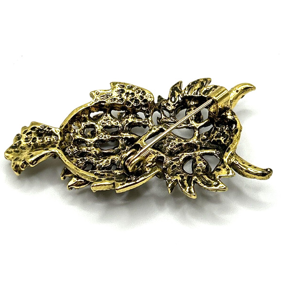 Owl Gold Tone Bronze Enamel And Rhinestone Accents Brooch Pin Unsigned NWOT - Picture 5 of 6